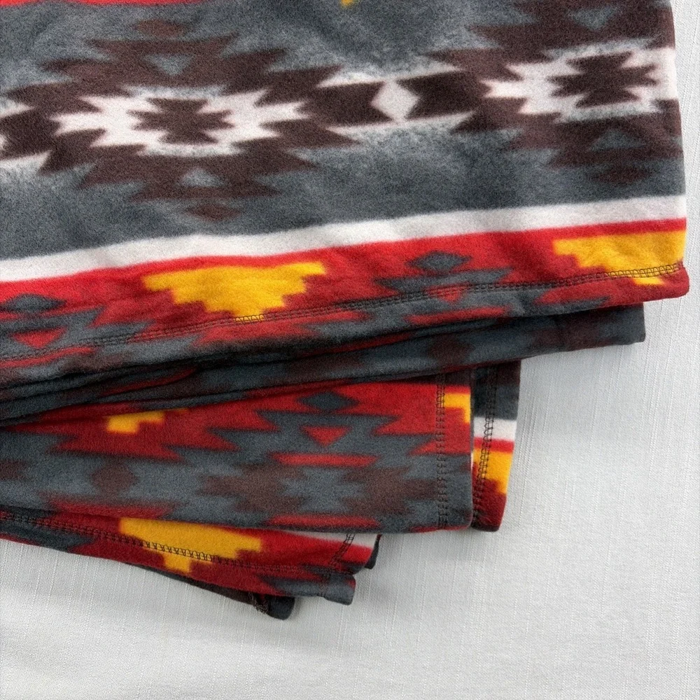 Southwestern Fleece Throw Blanket 88x88 Red Black Aztec Tribal Pattern